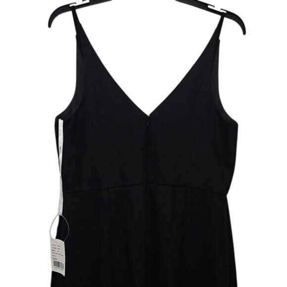 Thread Skinny Strap Deep V-Neck Crepe Trumpet Gown Front Slit Size 8 New Black - Picture 7 of 11